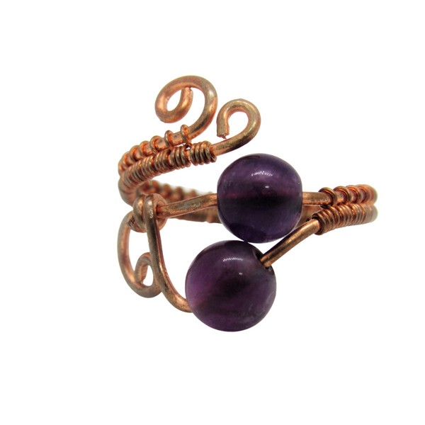 Amethyst Copper Wire Wrapped Ring