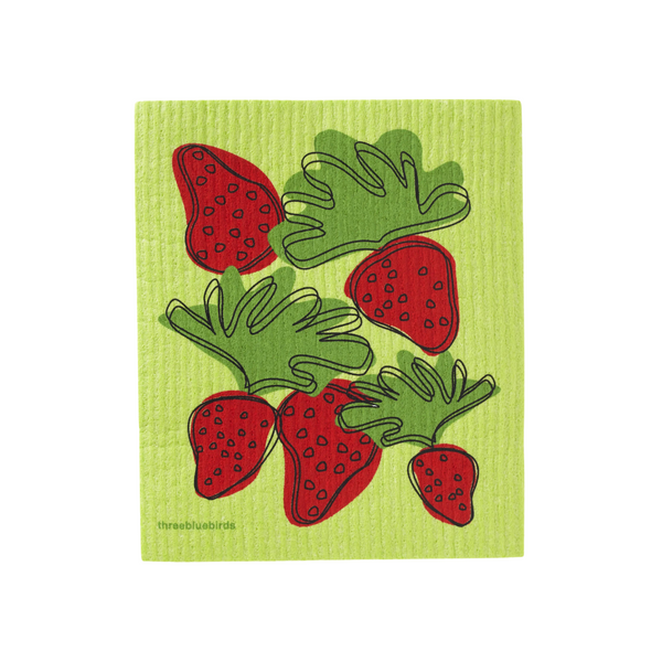 Strawberries on Green Swedish Dishcloth