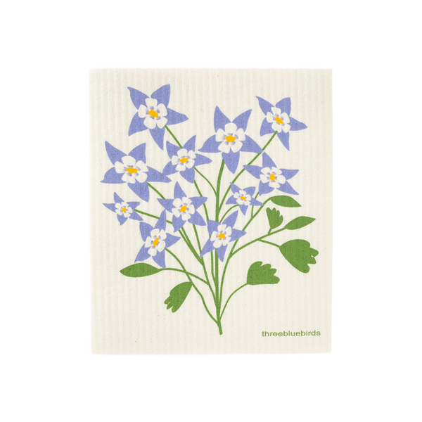 Columbine Flower on White Swedish Dishcloth
