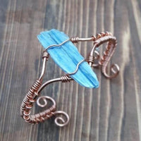 Wire-wrapped 'Raw Kyanite' and Copper Cuff Bracelet