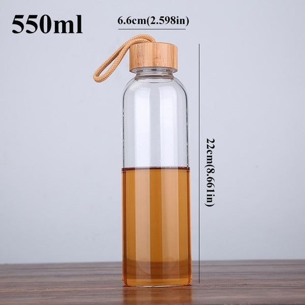 Glass Water Bottle With Bamboo Top - 18 oz