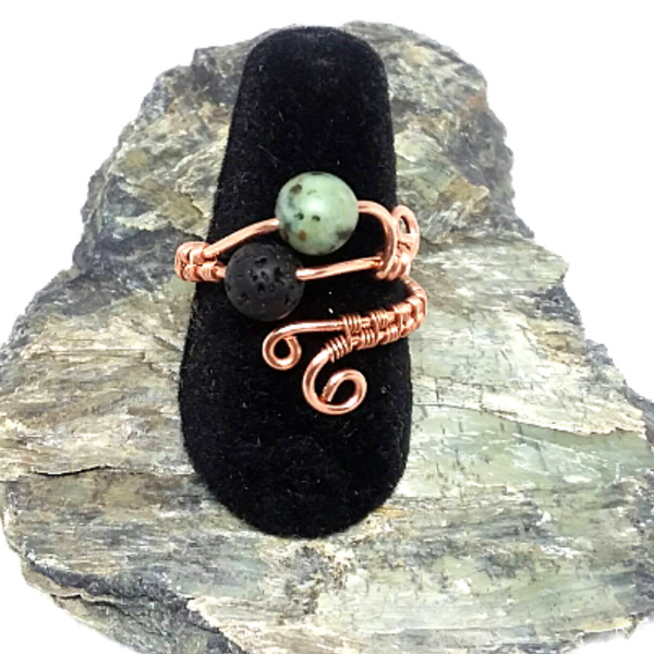 Essential Oil Diffuser Ring Copper Wire-Wrapped Gemstone Ring