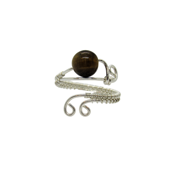 Tigers Eye & Silver Wire Wrapped Ring